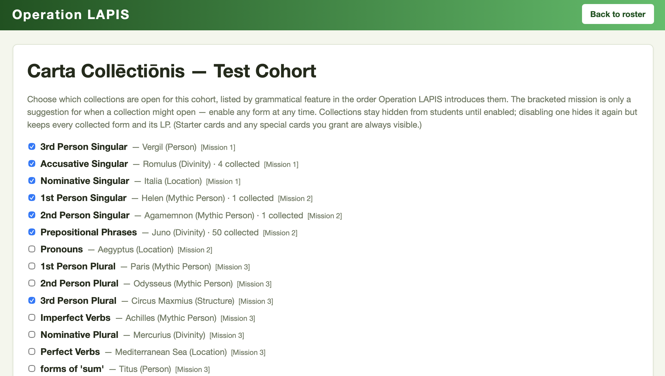 The Enable Card Collections panel